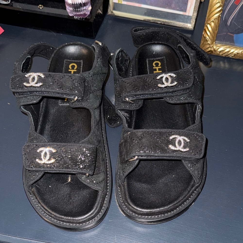 Black Glitter Sandals